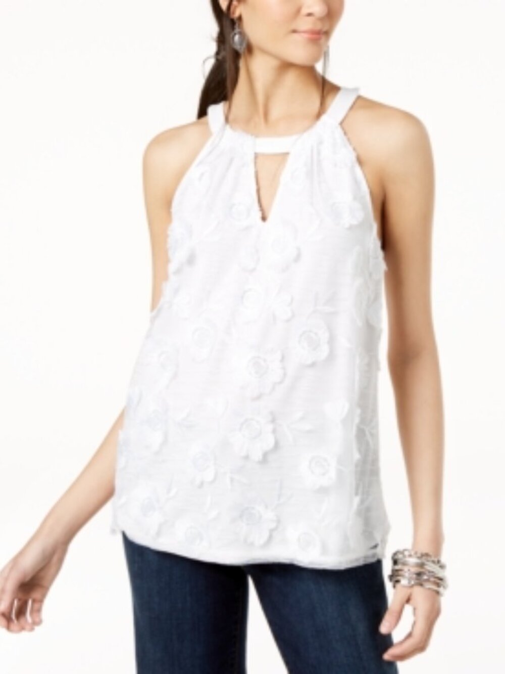 INC International Concepts Womens Textured Lace front Halter Top